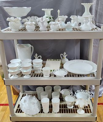 A Collection of Mid-20th Century Milk Glass Tableware. A substantial collection of vintage white 