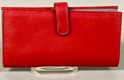 TUSK NEW YORK Red Leather Continental Bifold Wallet with Snap Closure. A TUSK NEW YORK red 