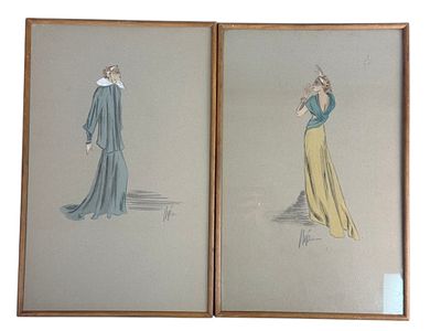 A Pair of Fashion Illustrations by Madeleine Wallis. A pair of fashion illustrations by 