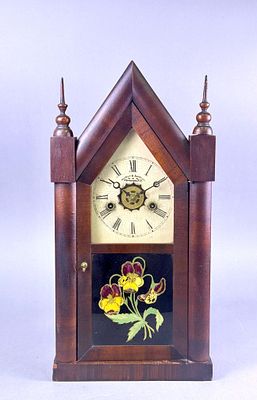 Becker & Lathrop Steeple Mantle Clock. An American Gothic Revival "steeple" shelf clock, crafted 