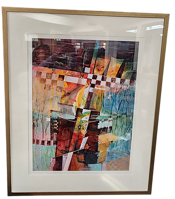 Framed Contemporary Abstract Print or Mixed Media, Signed Kimiko. A contemporary abstract framed 