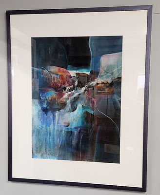 Contemporary Abstract Mixed Media Artwork Signed KIMIKO. A framed contemporary abstract artwork 