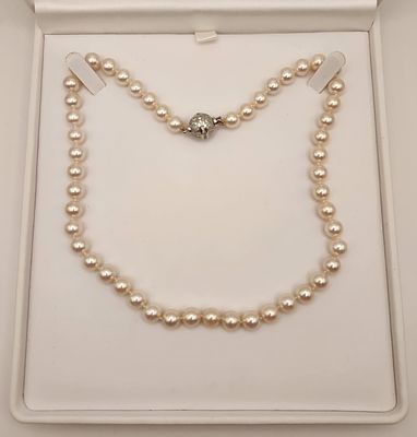 Cultured Akoya Pearl Necklace 18K Clasp 44.7 Grams. Alex Gulko Custom Jewelry, Ann Arbor, MI. 