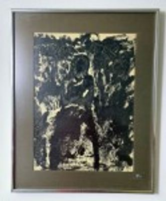 Mid-Century Abstract Expressionist Mixed-Media. An abstract expressionist mixed-media artwork 