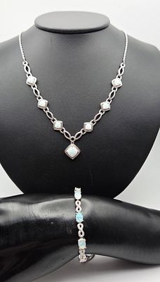 BBJ Sterling Lab Created Opal Set 19.0 Grams. Necklace Measures 18" Necklace Weighs 12.5 Grams 