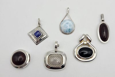 Assorted Sterling Gemstone Pendants 34.4 Grams. Larimar Pendant Weighs 8.3 Grams Lapis Lazuli 
