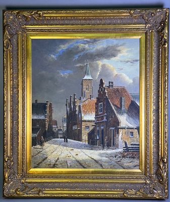 F. M. Benninck, A Winter Dutch Street Scene, Oil on Canvas. An oil on canvas painting by F. M. 