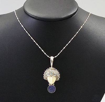 Sajen Sterling Silver Carved Goddess Pendant with Lapis Druzy and Blue Topaz Necklace. A Sajen 