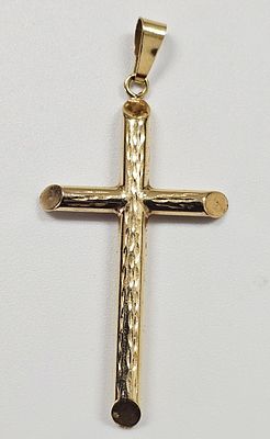 14K Yellow Gold Diamond-Cut Cross Pendant. A 14K yellow gold cross pendant featuring a 
