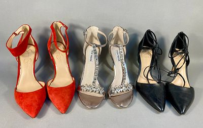 A Trio of Designer Women's High-Heeled Pumps and Sandals. A group of three pairs of contemporary 