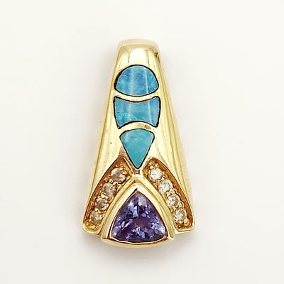 14K Gold Gemstone Pendant Slide 2.7 Grams. A contemporary 14K yellow gold tapered pendant slide 