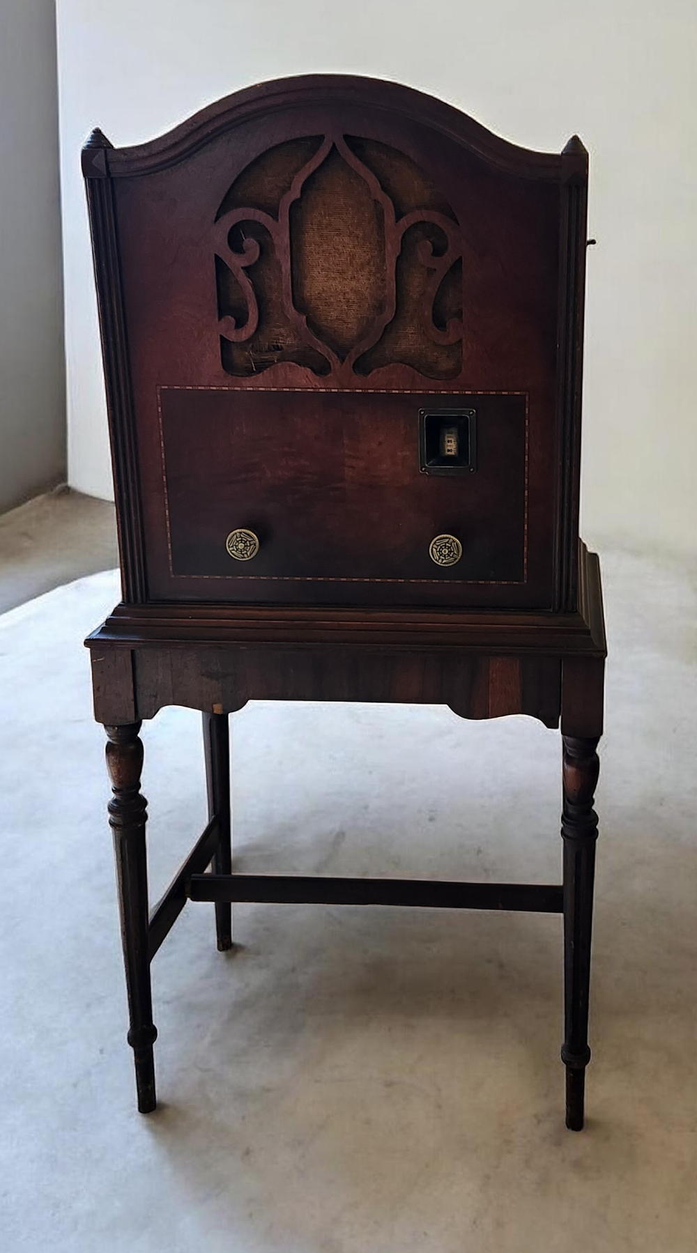 Antique Majestic Floor-Standing Tube Radio on Integrated Stand. An antique Majestic 