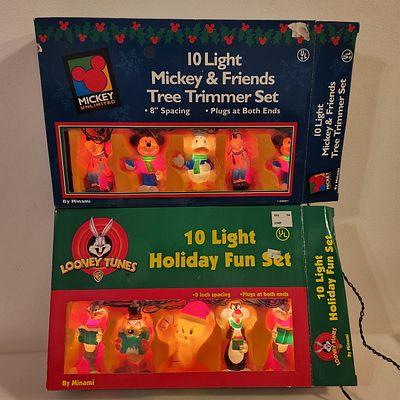 Two Vintage Character-Themed Christmas Tree Light Sets. A pair of vintage novelty 