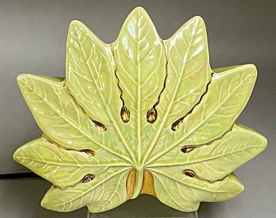 Mid-Century Modern Iridescent Ceramic Leaf-Form TV Lamp. A mid-century modern ceramic accent or 