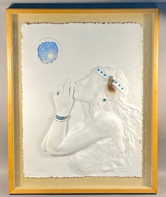 Roy Purcell Limited Edition Cast Paper Relief Sculpture, Wisdom. This contemporary 