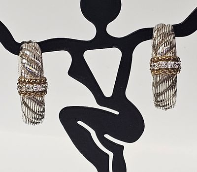 Judith Ripka Sterling Cubic Zirconia Earrings 16.2 Grams. A pair of hinged hoop earrings by 