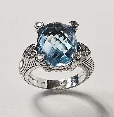 Judith Ripka Sterling Cubic Zirconia Ring 8.0 Grams. A sterling silver cocktail ring by designer 