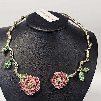 Betsey Johnson Crystal Rose Hinged Collar Necklace. This Betsey Johnson hinged collar necklace 
