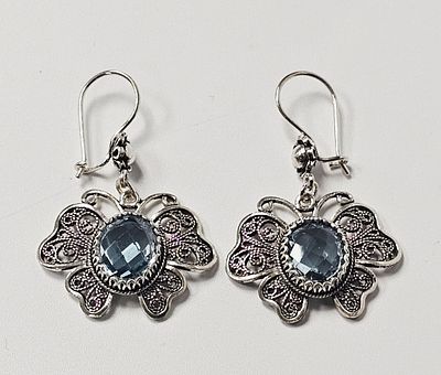 Sterling Silver & Blue Topaz Butterfly Earrings 11.4 Grams. A pair of Turkish sterling silver 