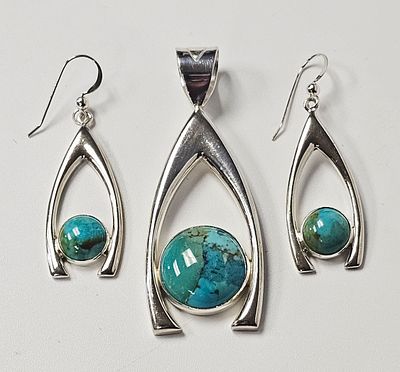 Sterling Turquoise Earrings & Pendant 18.0 Grams. This jewelry set consists of a pendant and a 