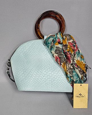 Patricia Nash Meldola Satchel in Pastel Turquoise Wavy Woven Embossed Leather with Coordinating 