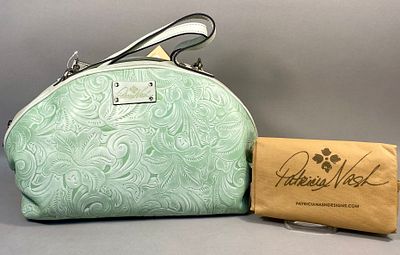 Patricia Nash Fiora White Waxed Tool Mint Green Leather Satchel. This Patricia Nash Fiora 
