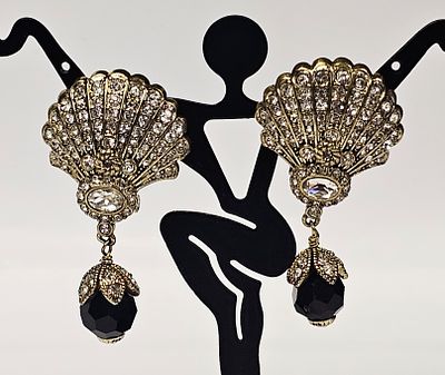 Heidi Daus Crystal and Black Bead Drop Earrings. This matched pair of drop earrings is produced 