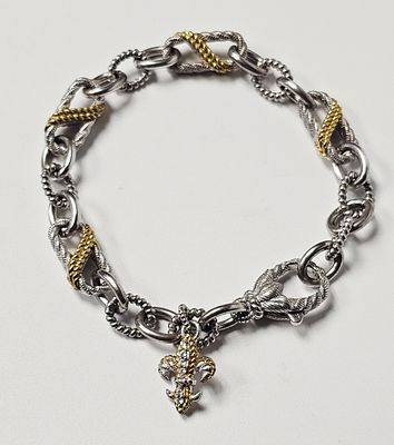 Judith Ripka Sterling Fleur-de-lis Link Bracelet 27.7 Grams. A designer link bracelet by Judith 