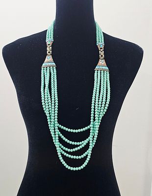 Heidi Daus Convertible Multi-Strand Turquoise-Tone Bead and Crystal Statement Necklace. A 