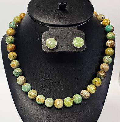 Sterling Multi-Color Stone Beaded Necklace & Earrings. This jewelry set includes a necklace and 