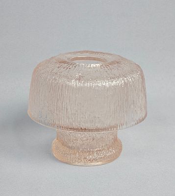 Mid-Century Modern Pink Textured Glass Mushroom Fairy Lamp. A two-piece mid-century modern 