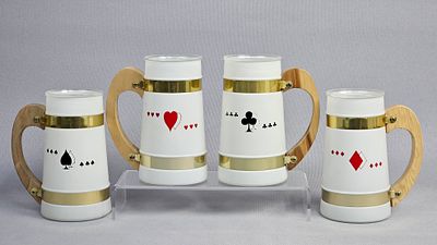 A Set of Siesta Ware Frosted Glass Card Suit Mugs. A set of Siesta Ware frosted glass beverage 