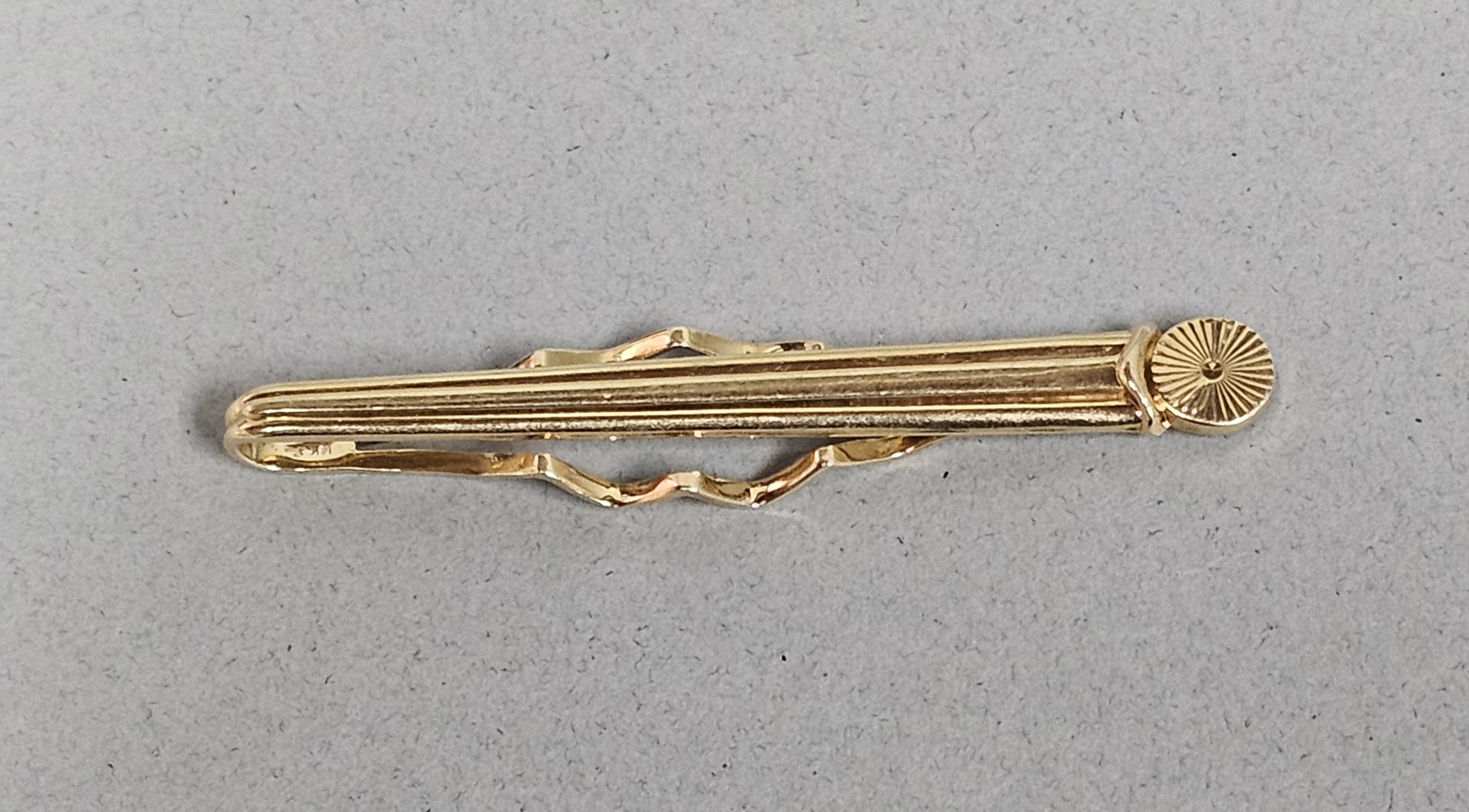 14K Yellow Gold Triple-Ribbed Tie Clip 6.6 Grams