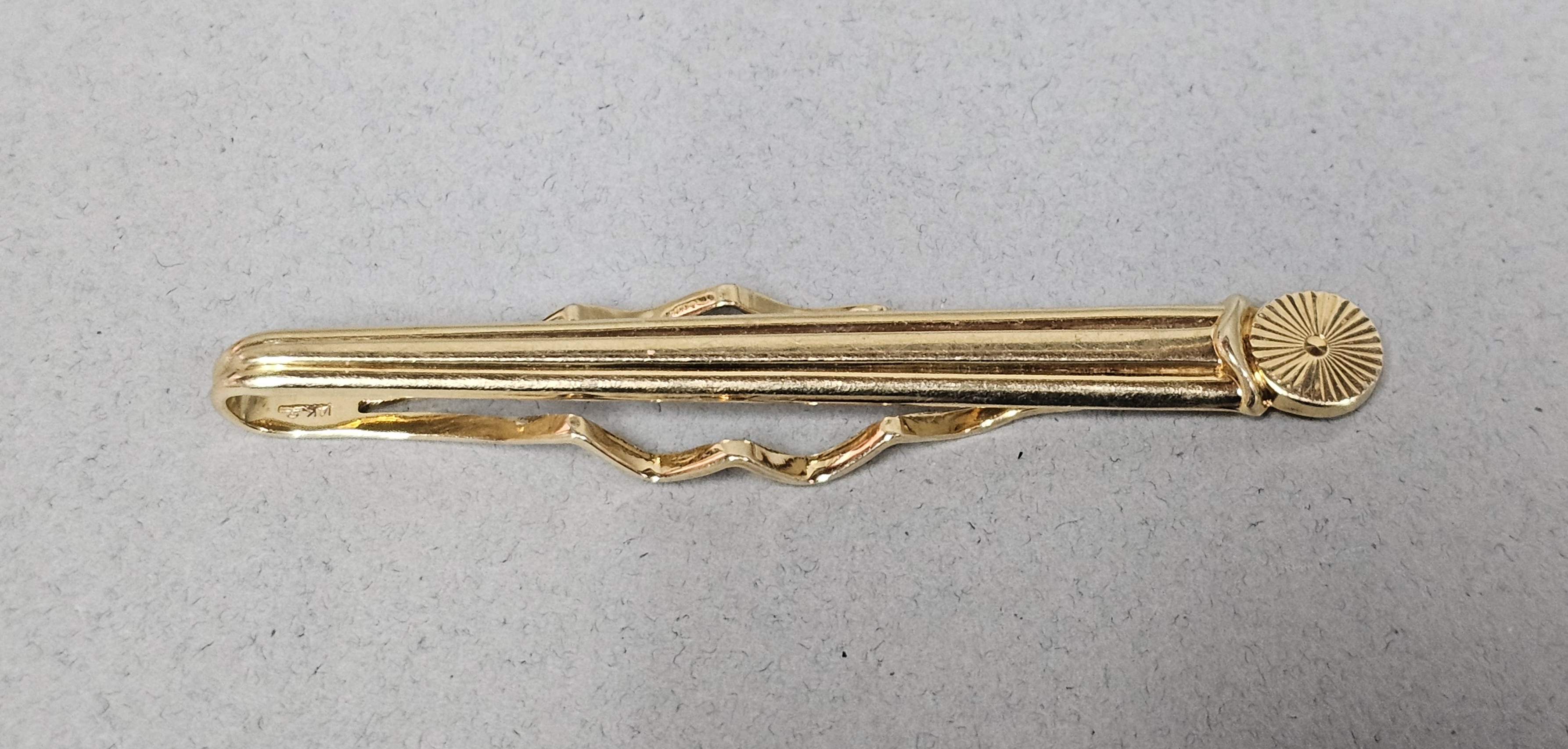 14K Yellow Gold Triple-Ribbed Tie Clip 6.6 Grams