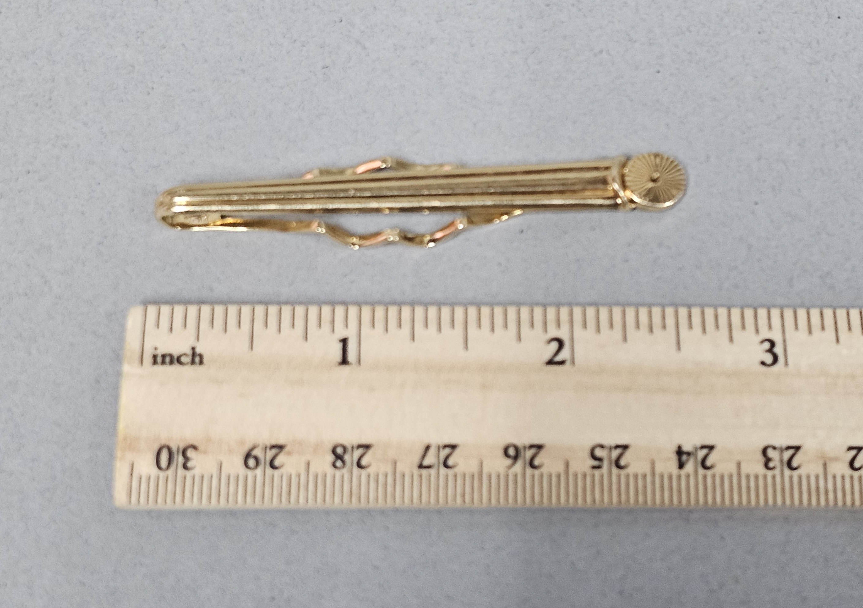 14K Yellow Gold Triple-Ribbed Tie Clip 6.6 Grams