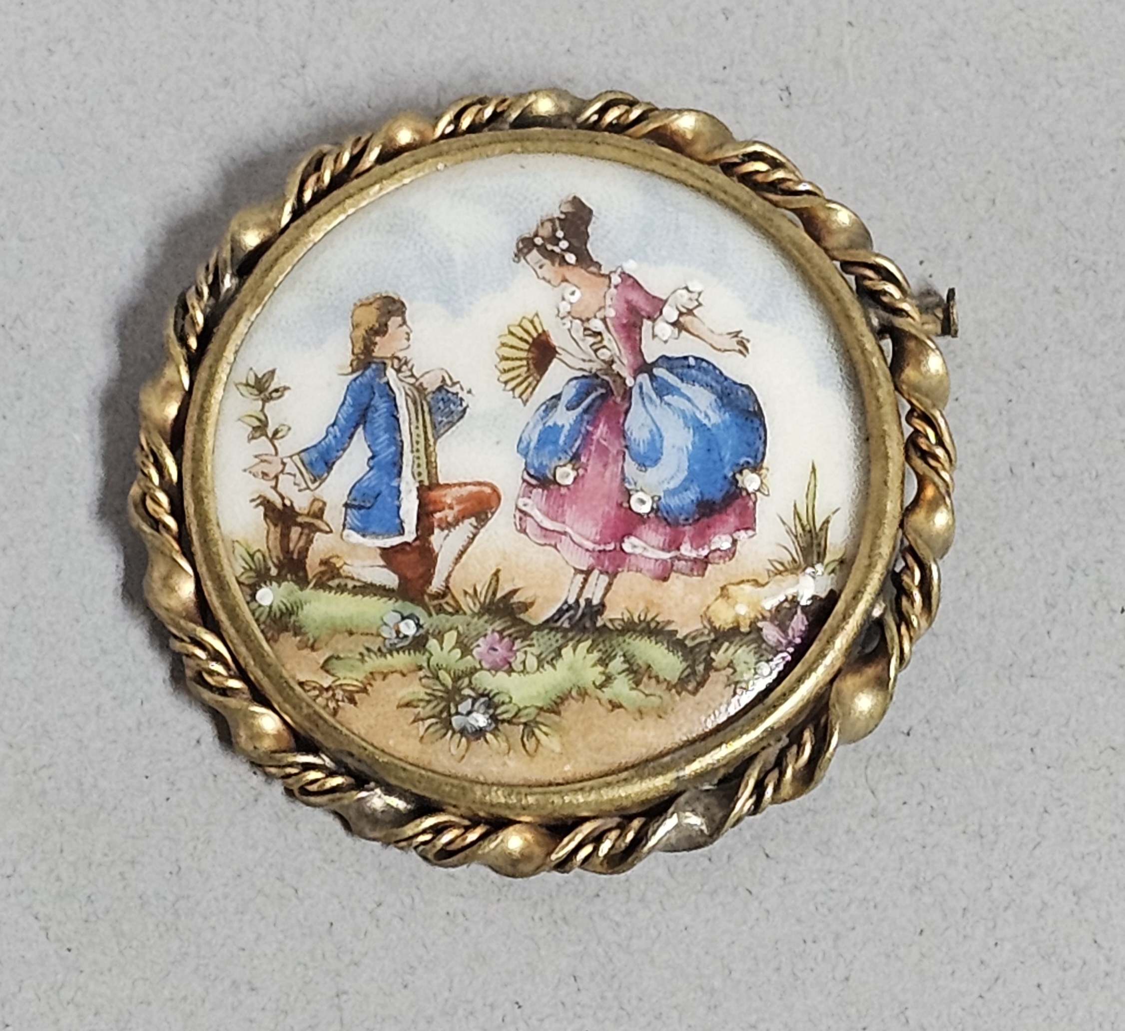 Limoges Porcelain Hand Painted Couple Brooch