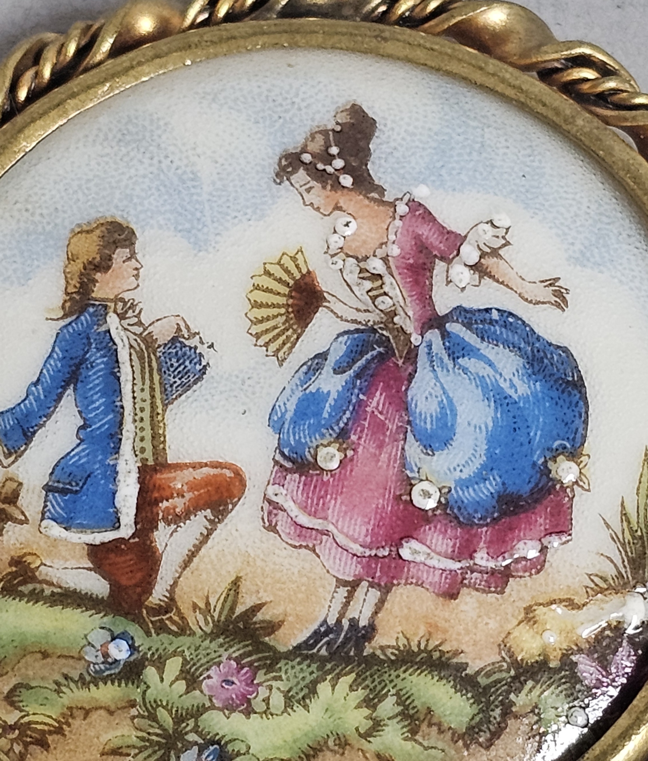 Limoges Porcelain Hand Painted Couple Brooch