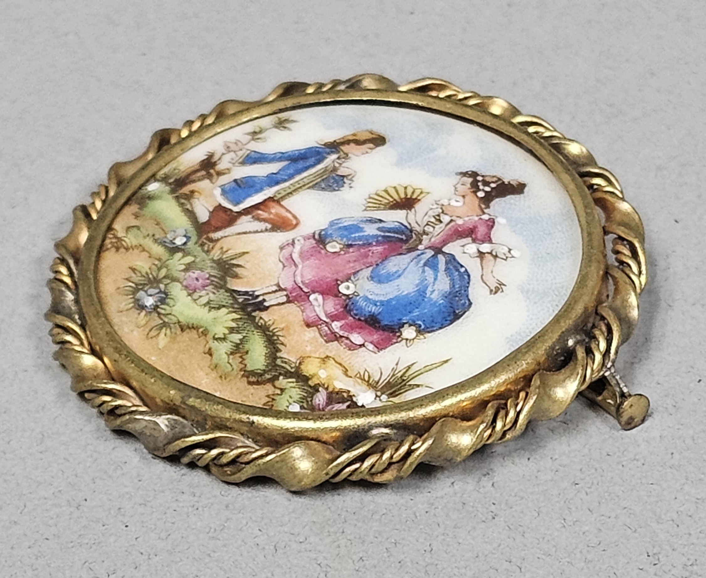 Limoges Porcelain Hand Painted Couple Brooch