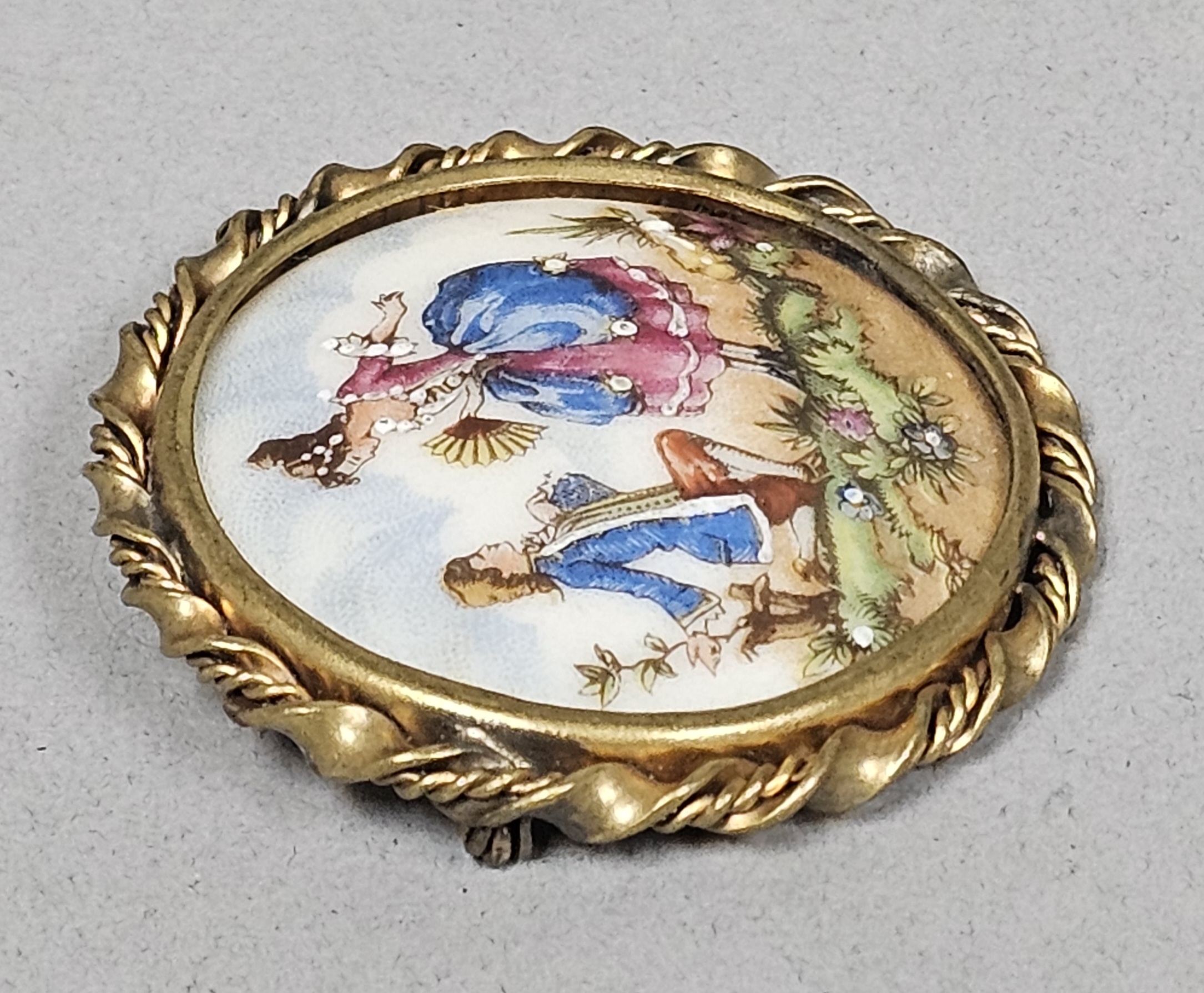 Limoges Porcelain Hand Painted Couple Brooch