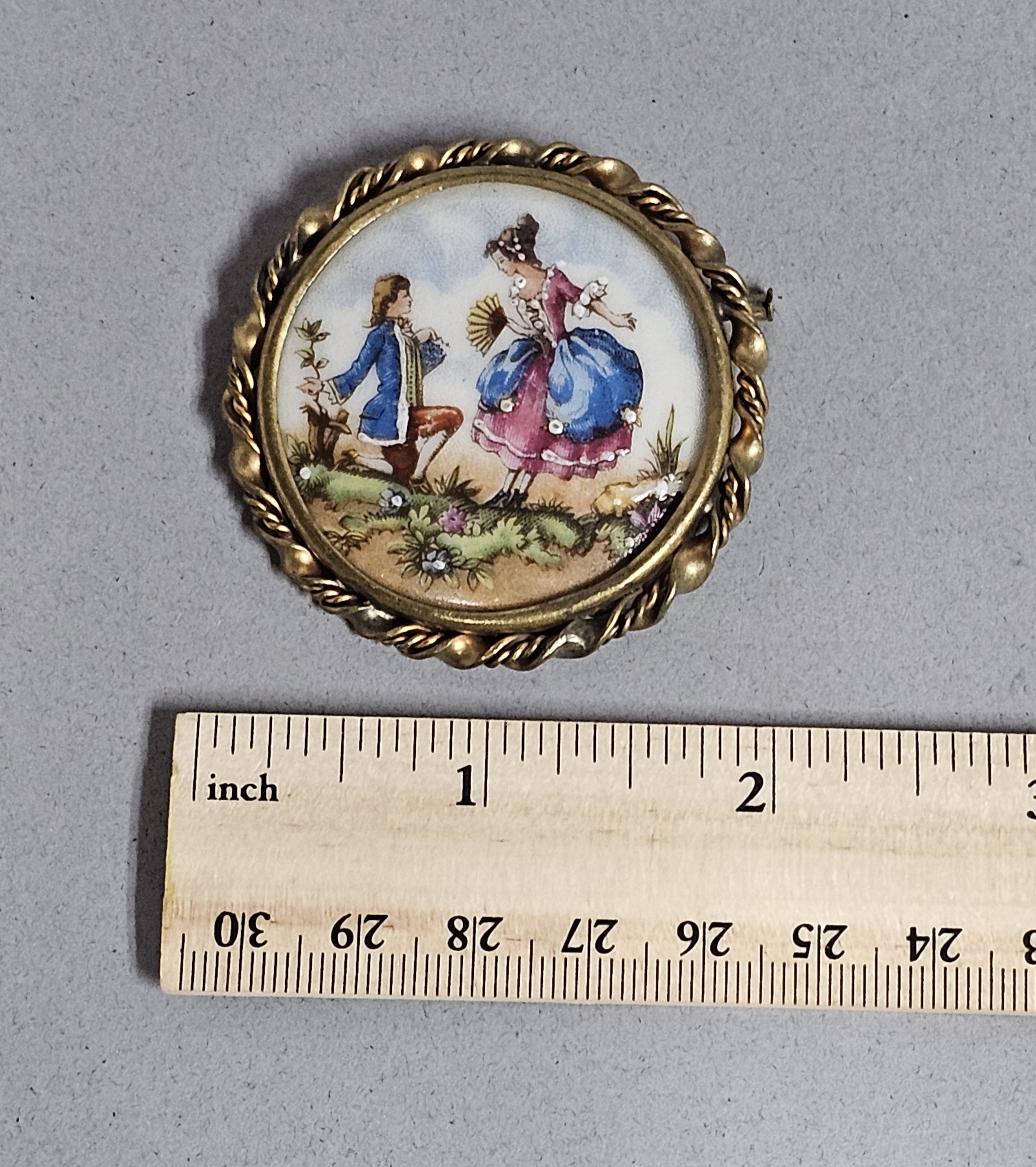 Limoges Porcelain Hand Painted Couple Brooch