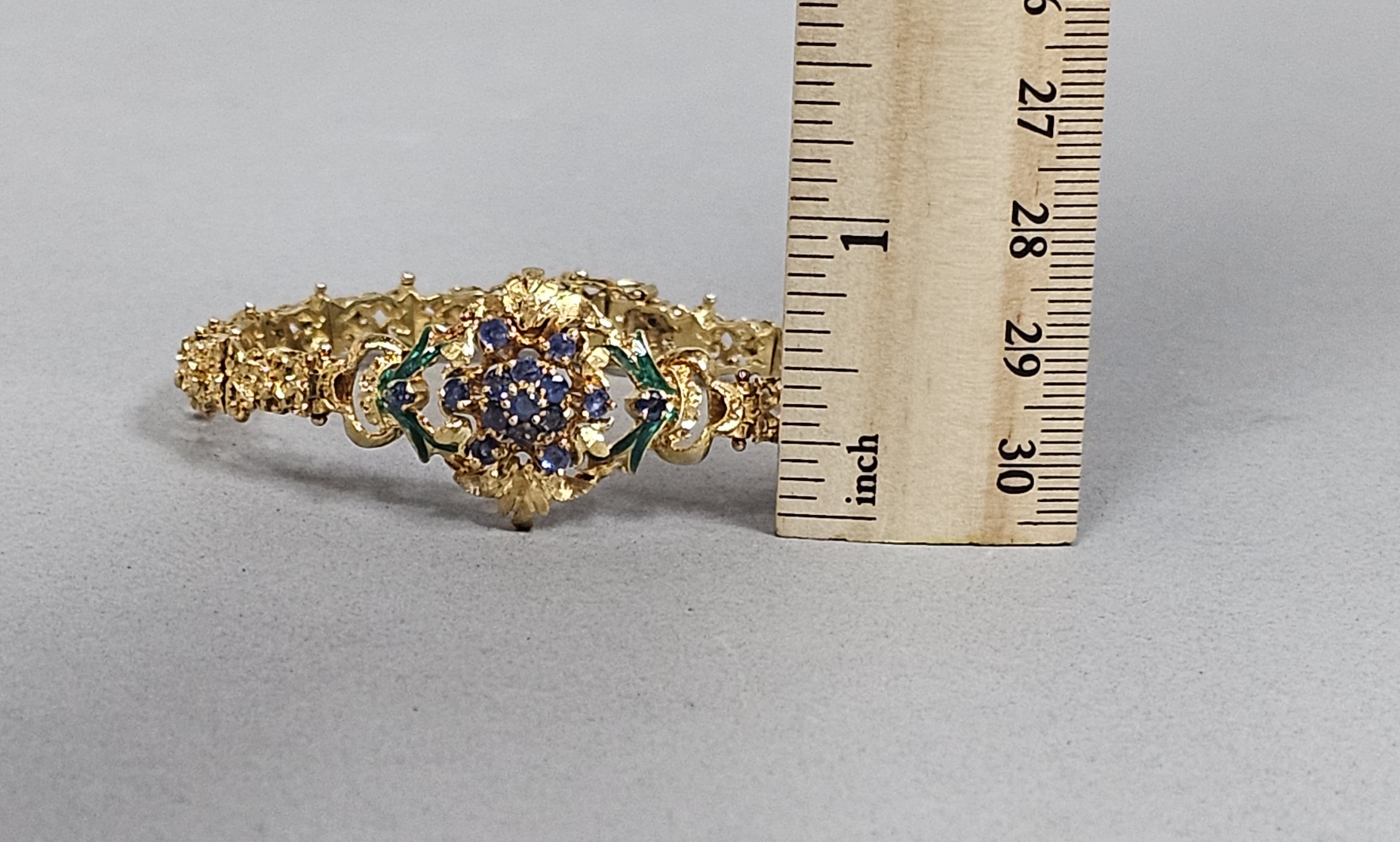 14K Sapphire & Enamel Bracelet 23.5 Grams