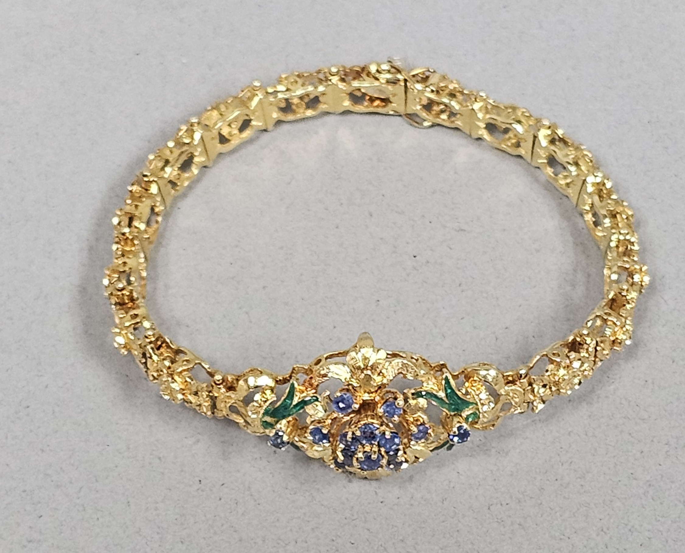 14K Sapphire & Enamel Bracelet 23.5 Grams
