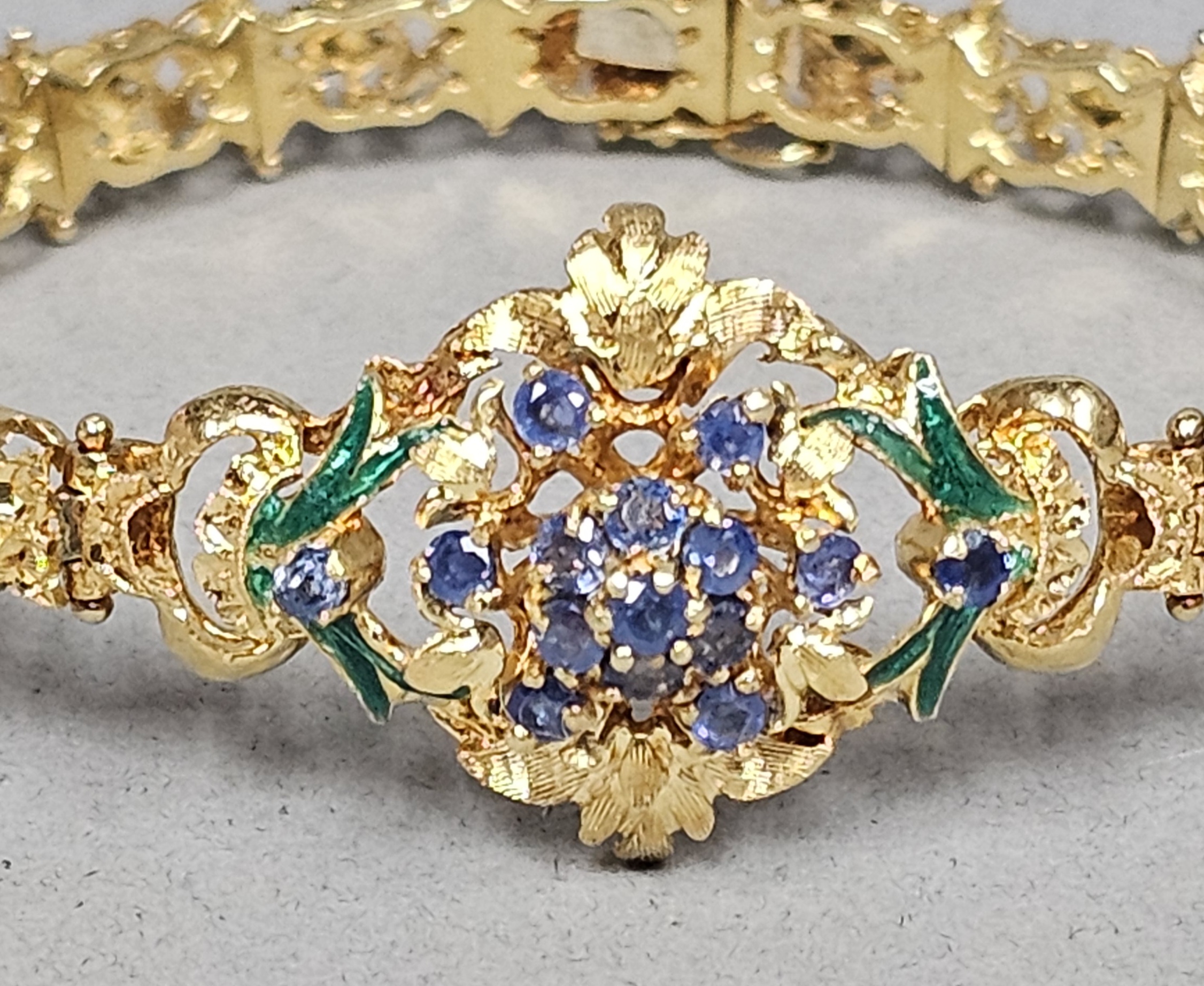 14K Sapphire & Enamel Bracelet 23.5 Grams