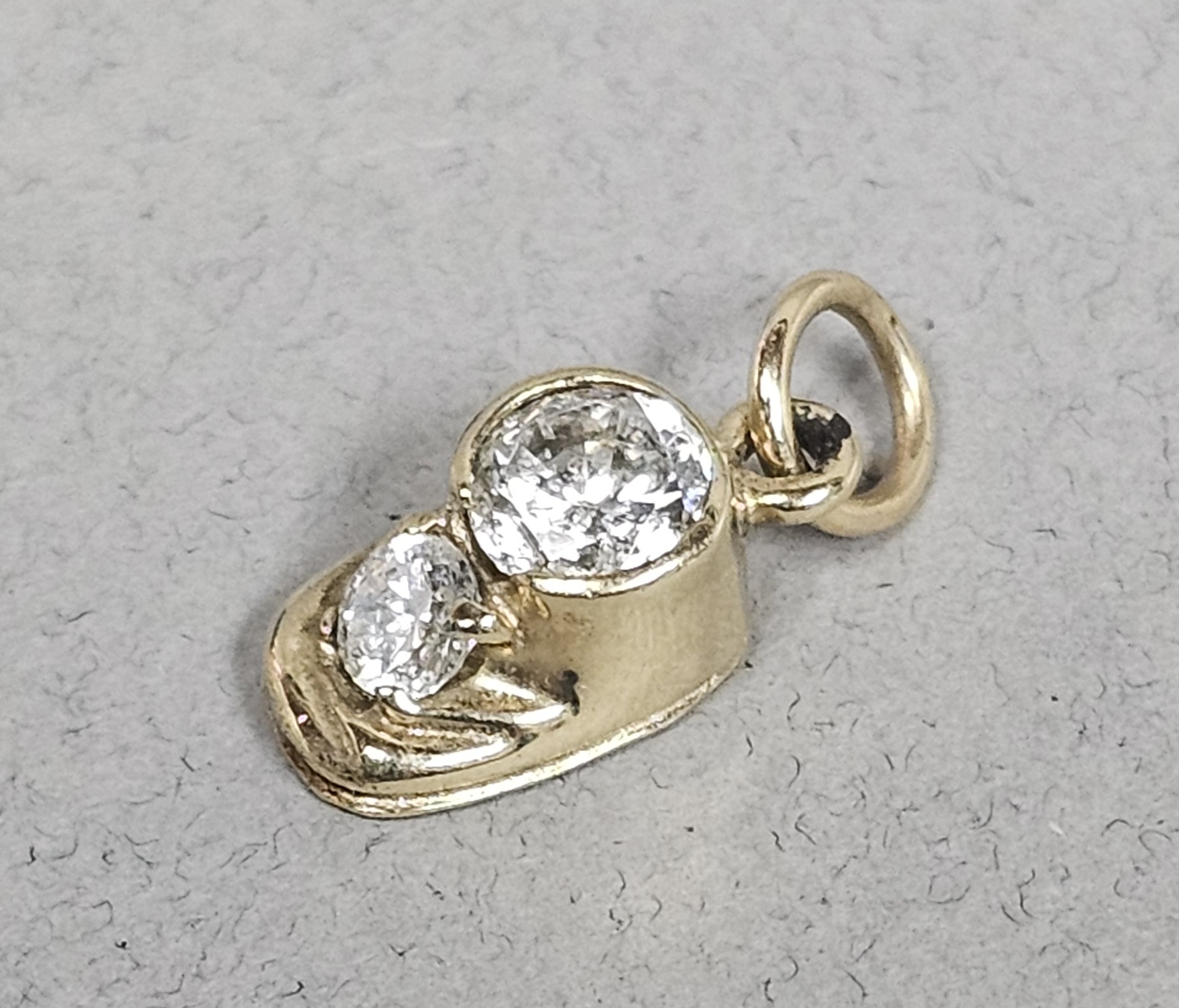 10K Baby Shoe Charm with Clear Stones 1.4 Grams