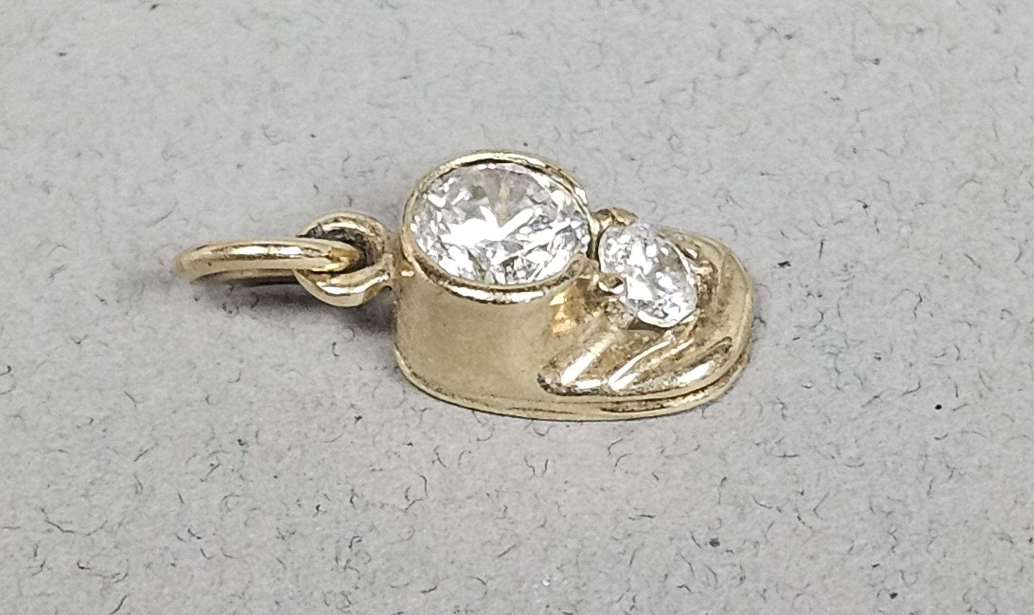 10K Baby Shoe Charm with Clear Stones 1.4 Grams