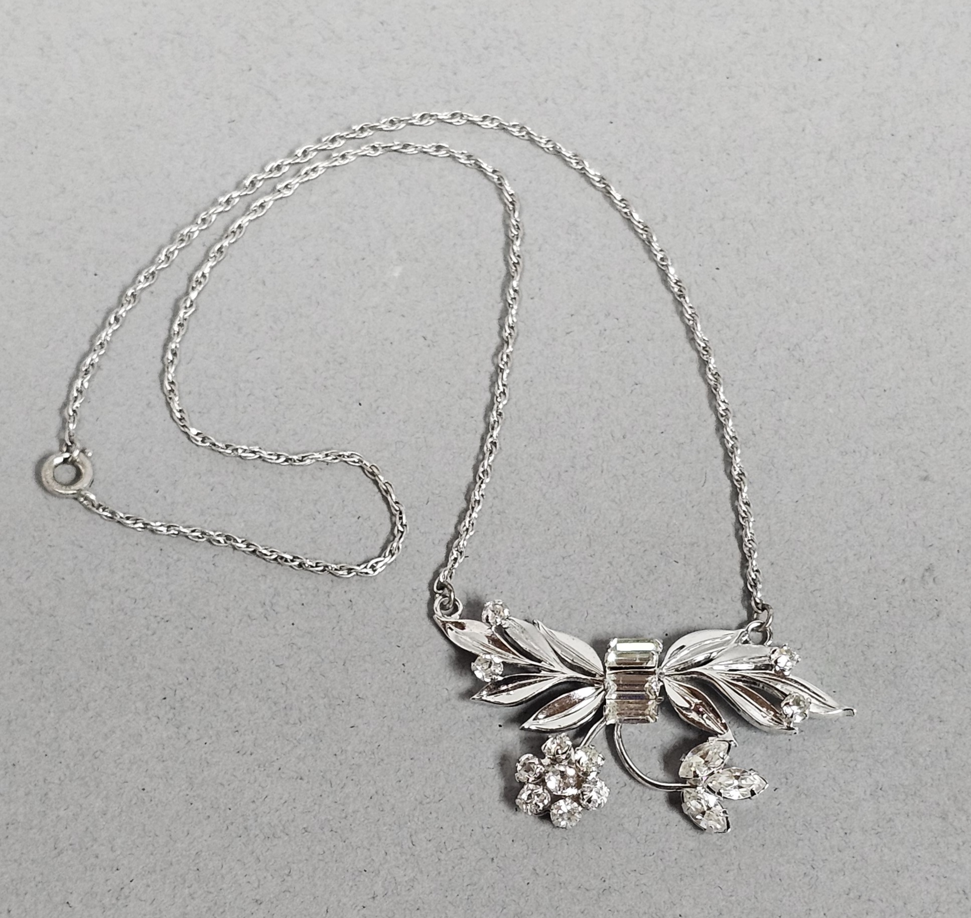 Crown Marie Sterling & Rhinestone Necklace 6.3 Grams