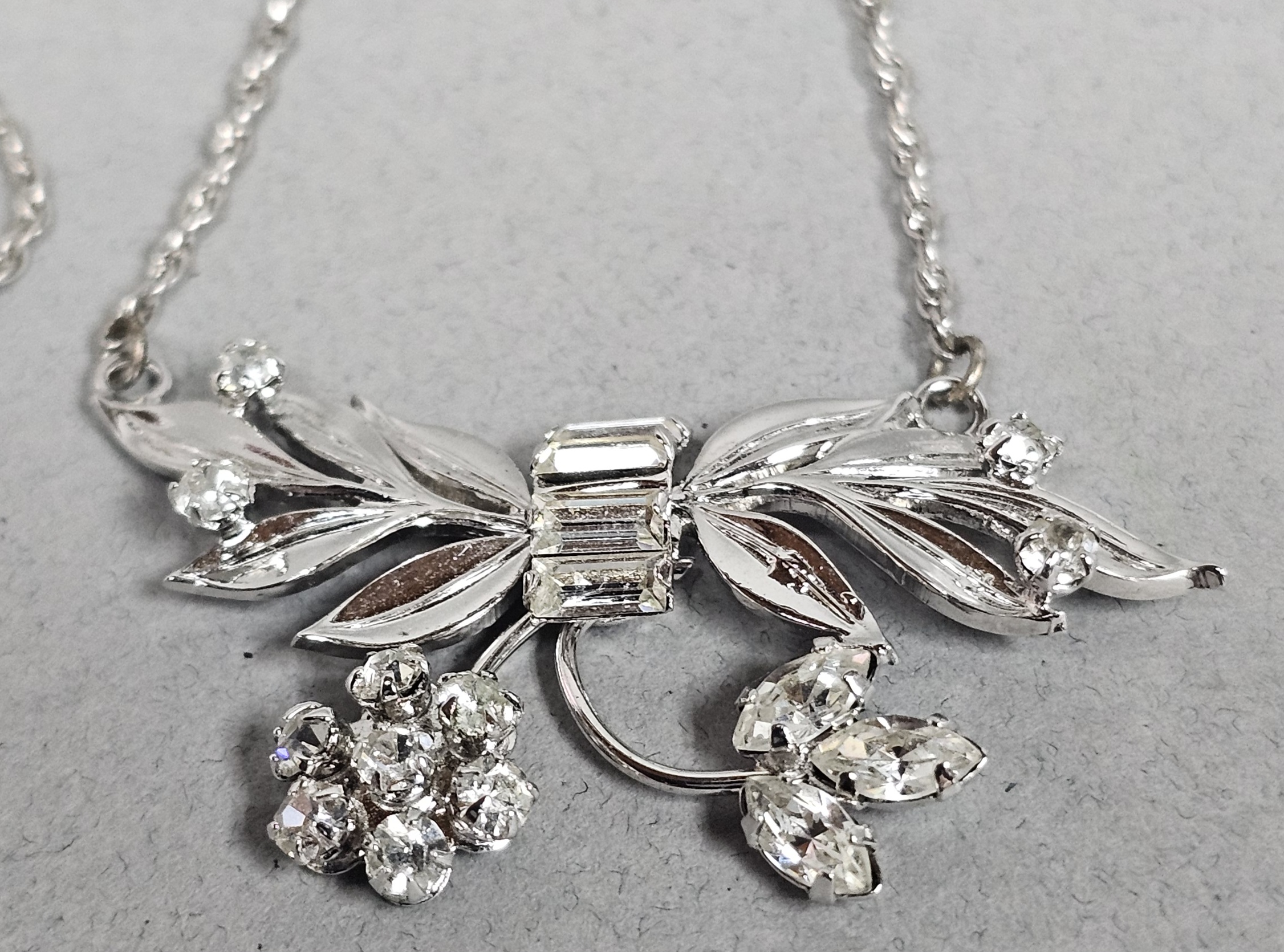 Crown Marie Sterling & Rhinestone Necklace 6.3 Grams