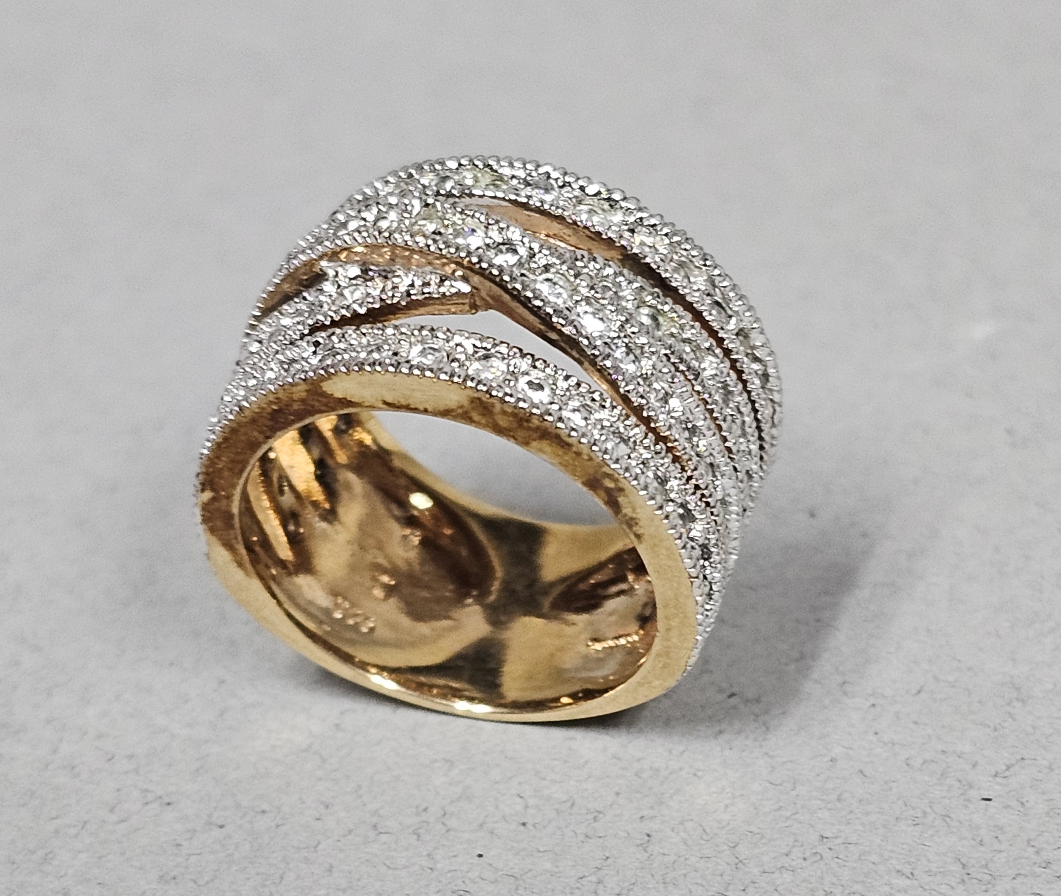 Sterling Gilt Pave-Set Clear Stone Ring 7.6 Grams