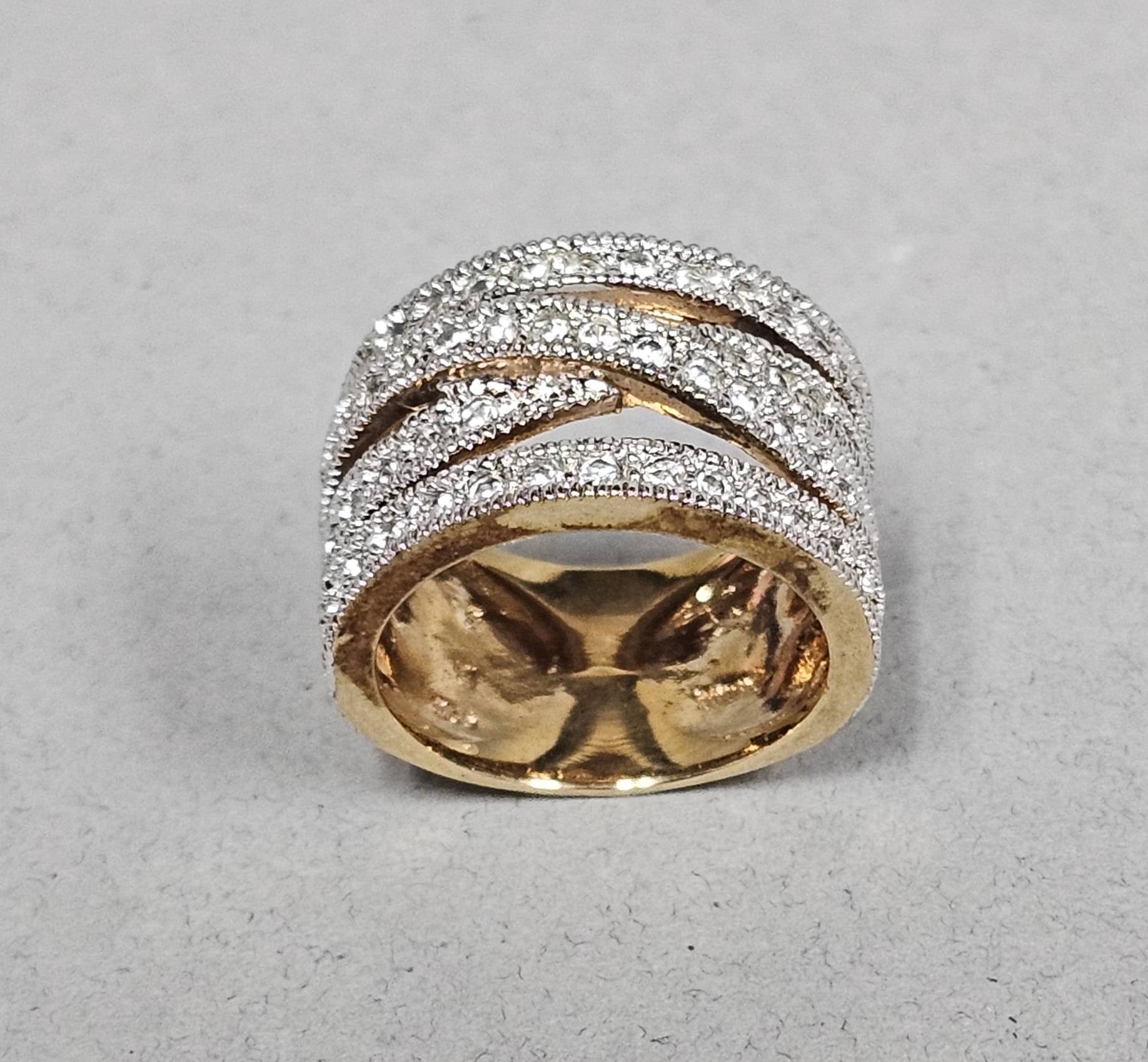 Sterling Gilt Pave-Set Clear Stone Ring 7.6 Grams