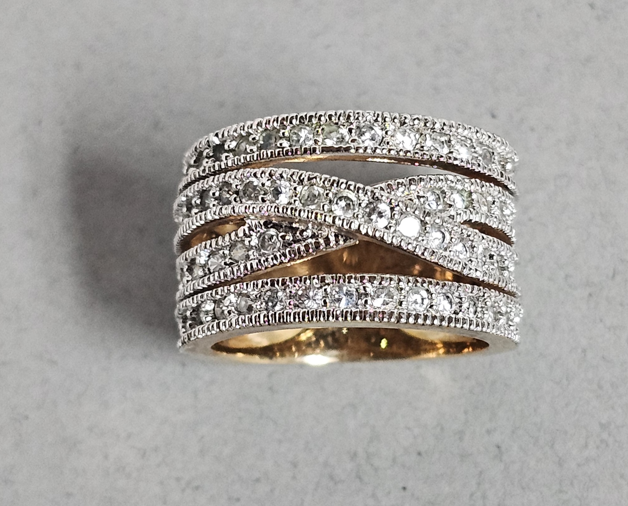 Sterling Gilt Pave-Set Clear Stone Ring 7.6 Grams